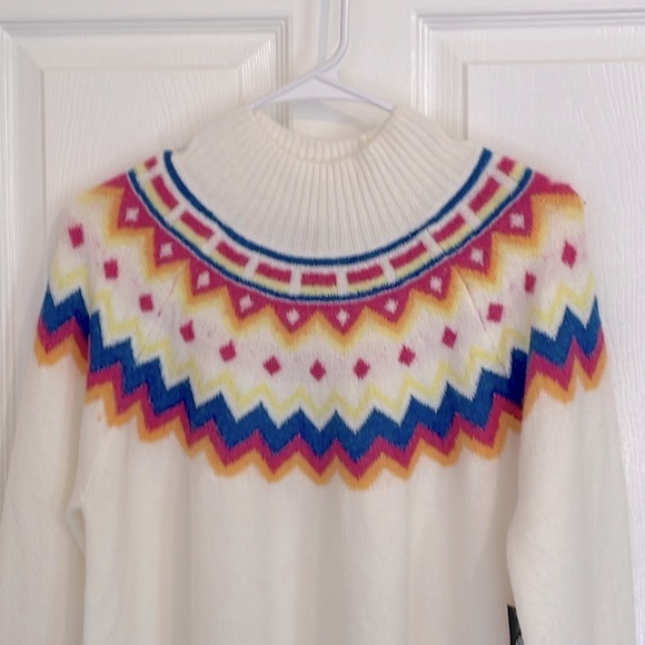 NWT Medium Vince Camuto Fair Isle Mock Neck Knit Sweater - Picture 2 of 8